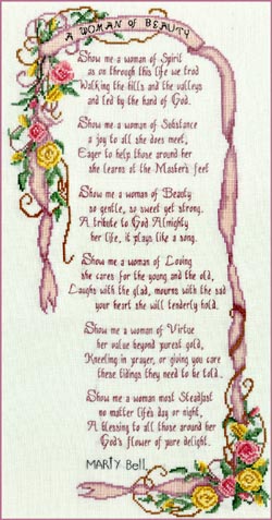 Marty Bell's - A woman of Beauty counted cross stitch design from Pegasus Originals.